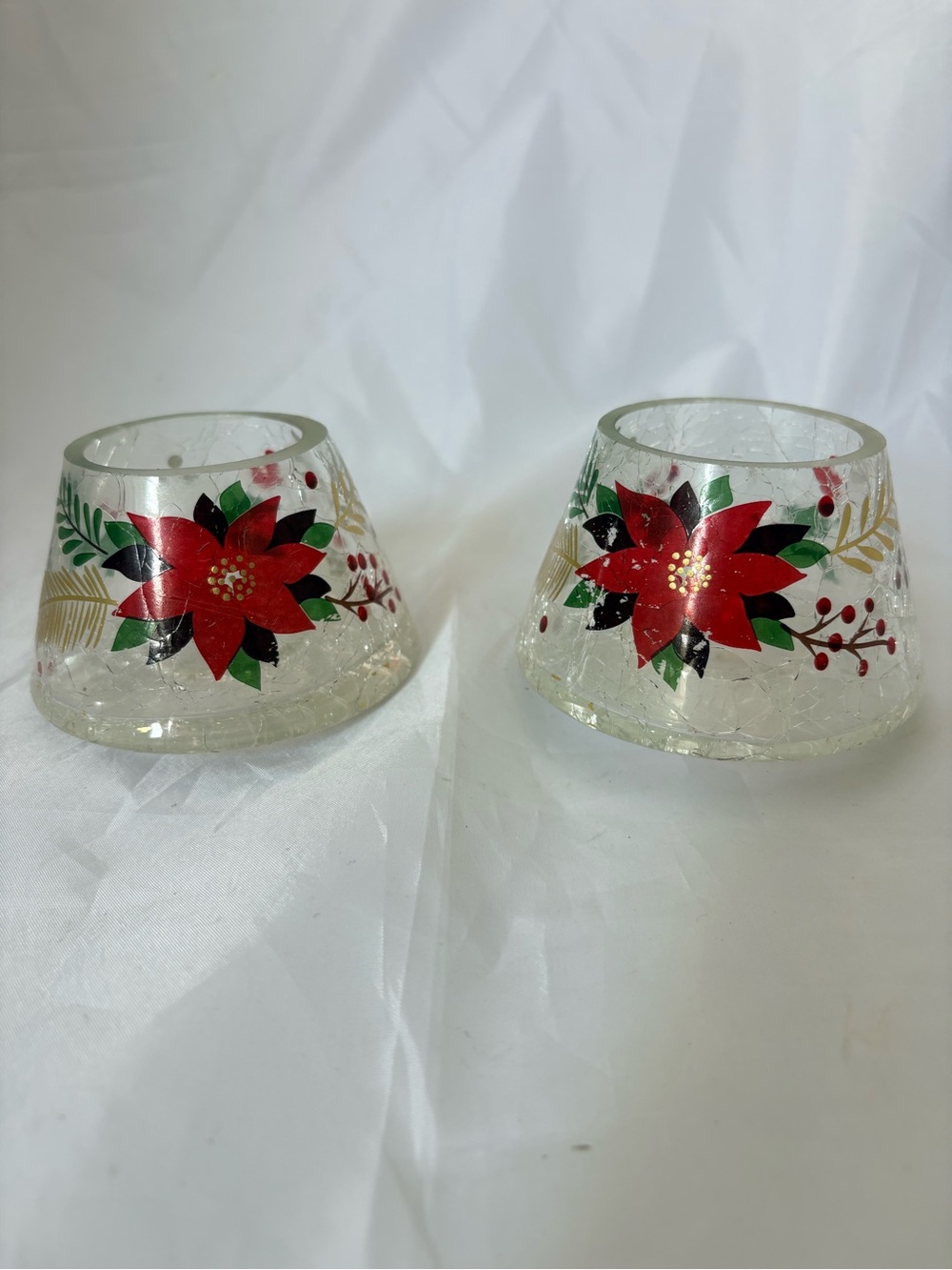 Holiday Poinsettia Glass Candle Fairy Lamp Tops - Red & Green